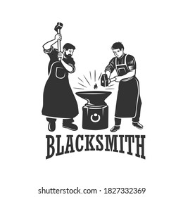 Vintage blacksmith labels and design elements, Isolated vector illustration. Vector illustration. Black and white vector object.