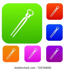 Vintage blacksmith pincers set icon color in flat style isolated on white. Collection sings vector illustration