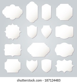 Vintage blank empty frame set collections in white paper cut out style with soft shadow isolated on gray background. Vector illustration. 