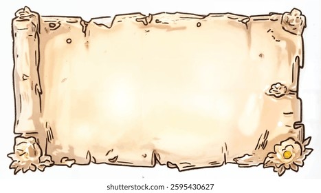 A vintage blank paper with an aged and worn appearance, featuring slightly burnt and torn edges, ideal for antique-style projects, isolated on white background	