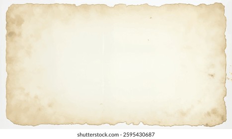 A vintage blank paper with an aged and worn appearance, featuring slightly burnt and torn edges, ideal for antique-style projects, isolated on white background	