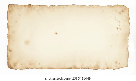 A vintage blank paper with an aged and worn appearance, featuring slightly burnt and torn edges, ideal for antique-style projects, isolated on white background	