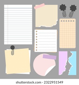 vintage blank paper notes set for writing planner, diary or reminder. vector, illustration design.