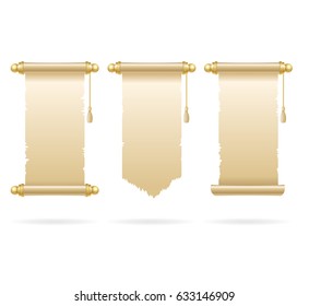 Vintage Blank Paper Scroll Set Papyrus Ancient Manuscript Style for Document or Certificate. Vector illustration