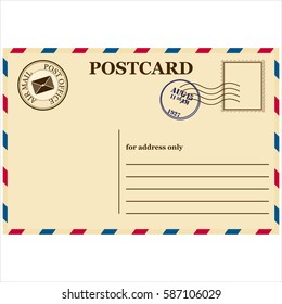 Vintage A Blank Post Card White Background Vector Illustration