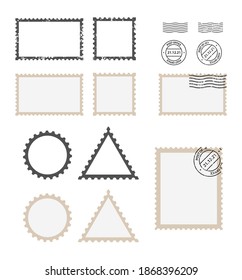 vintage blank post stamp icon set