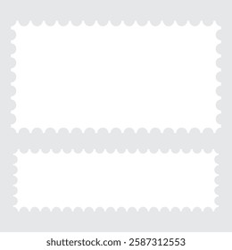 Vintage blank postage stamps isolated on white background. Collection perforated paper mark. Flat design. Vector illustration.  postage stamp border set vectors, blank postage stamp in flat design