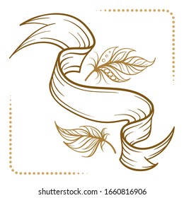 Vintage blank scroll with boho style feathers decoration. Retro style vector graphic.