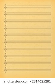 Vintage blank sheet music page. Old music paper with empty stave for writing notes