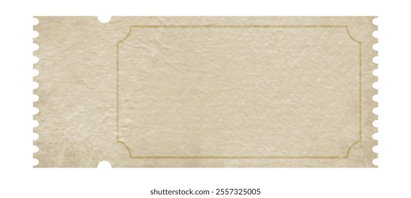 Vintage blank ticket template made of beige textured old paper with copy space
