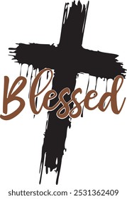 Vintage Blessed Hand drawn lettering phrase, Retro t shirt design, quotes Isolated on white background, Vintage Files for Cutting Black and white saying, Card Design Artwork