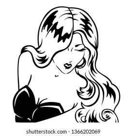 Vintage Blonde Pin Up Woman Portrait With Long Hair Retro Lady In Pop Art 1950's Style Black And White Comics Character Smiling And Amazed Vector Illustration Close Up On White