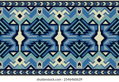 Vintage blue Aztec kilim geometric pattern. Vector Aztec geometric Southwestern seamless pattern. Ethnic geometric patterns are used for fabrics, textiles, home decorations, upholstery.