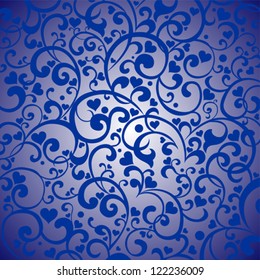 Vintage blue background with hearts. Vector Illustration