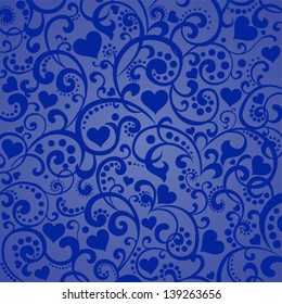 Vintage blue background with hearts. Vector Illustration