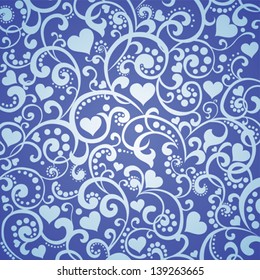 Vintage blue background with hearts. Vector Illustration