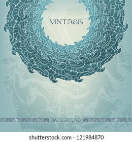 Vintage blue background with waves and meanders, Greek style