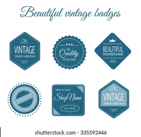 Vintage blue badges made in vector. Texture logos for your design. Stickers and labels