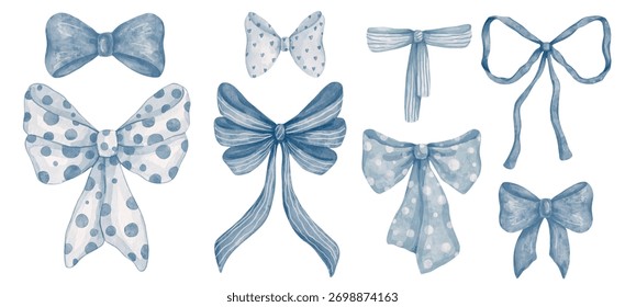 Vintage Blue Bow Collection. Vector Graphics