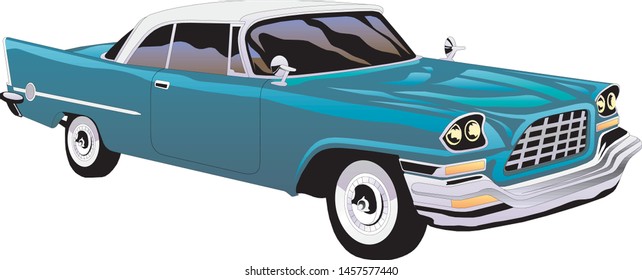 Vintage blue car on white background.