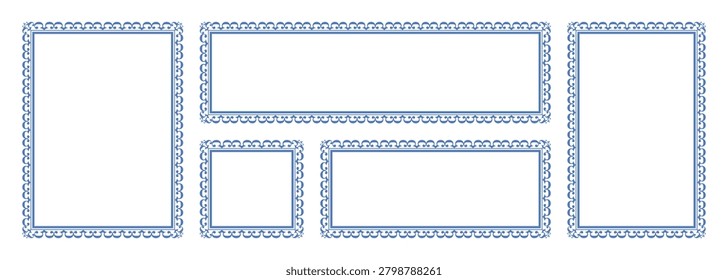 Vintage Blue Ceramic Tile Border Collection Featuring Azulejo and Talavera Inspired Vector Frames