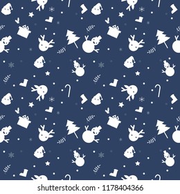 vintage blue Christmas seamless pattern vector.