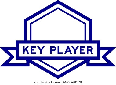 Vintage blue color hexagon label banner with word key player on white background