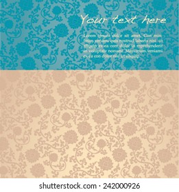 Vintage blue and cream classical oriental lotus pattern background with horizontal banner for text