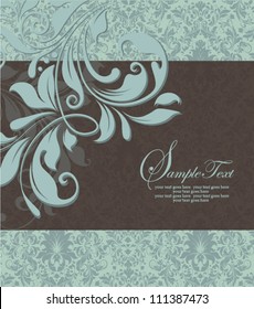 vintage blue damask invitation with floral elements