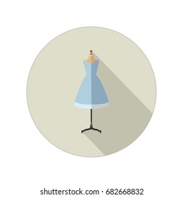 Vintage blue dress on a mannequin vector illustration. Flat design