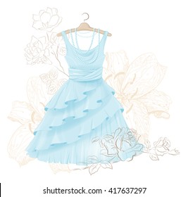 vintage blue dress and roses