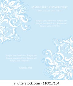 Vintage blue floral invitation card.