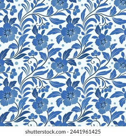 Vintage blue floral seamless pattern. Vector background design for textile, Wallpaper, background, web design. Floral pattern.