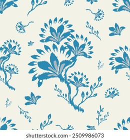 Vintage Blue Floral Seamless Pattern Elegant Vector Graphics.Oreintal Flora Damask Seamless pattern embroidery.
Design for carpet,cover.wallpaper,wrapping,clothing,ceramic products.