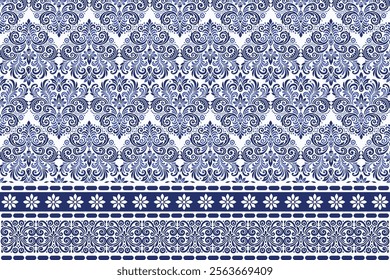 vintage blue floral seamless pattern with arabesque borders for bohemian textile prints elegant wallpaper designs summer fashion and decorative rug patterns