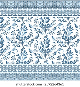 vintage blue floral seamless pattern with an elegant border for decorative wallpaper and fabric
