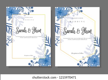 Vintage blue flower wedding invitation template