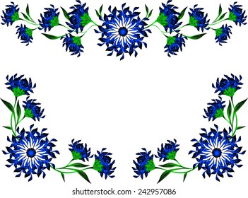 Vintage of blue flowers and leaves. EPS10 vector illustration.