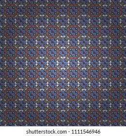 Vintage blue, gray and violet backgrounds with geometric and simple floral elements. Vector illustration. Retro seamless wallpaper pattern.