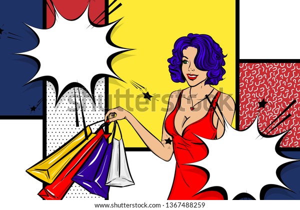 Vintage Blue Hair Pop Art Girl Stock Vector Royalty Free 1367488259