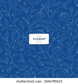 vintage blue ink flower pattern