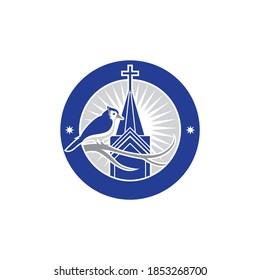 vintage blue jay bird church badge vector icon