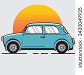 vintage blue mini cooper vector, car vector, car illustration, car vintage vector