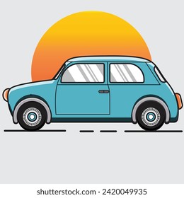 vectores de minicobre de color azul vintage, vector de vehículo, ilustración de coche, vintage de coche