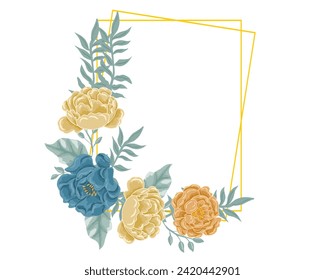 Vintage Blue and Orange Rose Flower Frame