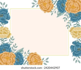 Vintage Blue and Orange Rose Flower Border