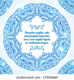 Vintage blue ornamental vector background. Greeting floral card. Wedding invitation. 