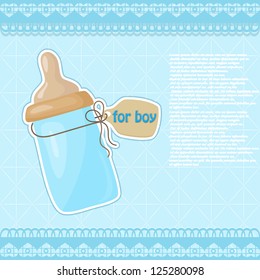 Vintage blue patterned bottle of milk for the boy