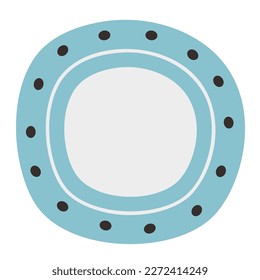 Vintage blue plate. Beautiful kitchen utensil in flat style.
