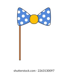 Vintage Blue Polka Dot Bow Tie. Paper props for party. Masks for a photo shoot. Fashion retro hippie style. Vector illustration on white background